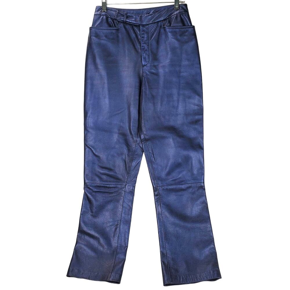 Linda Allard Ellen Tracy Genuine Leather Straight Leg Pants Purple Trousers Sz 4